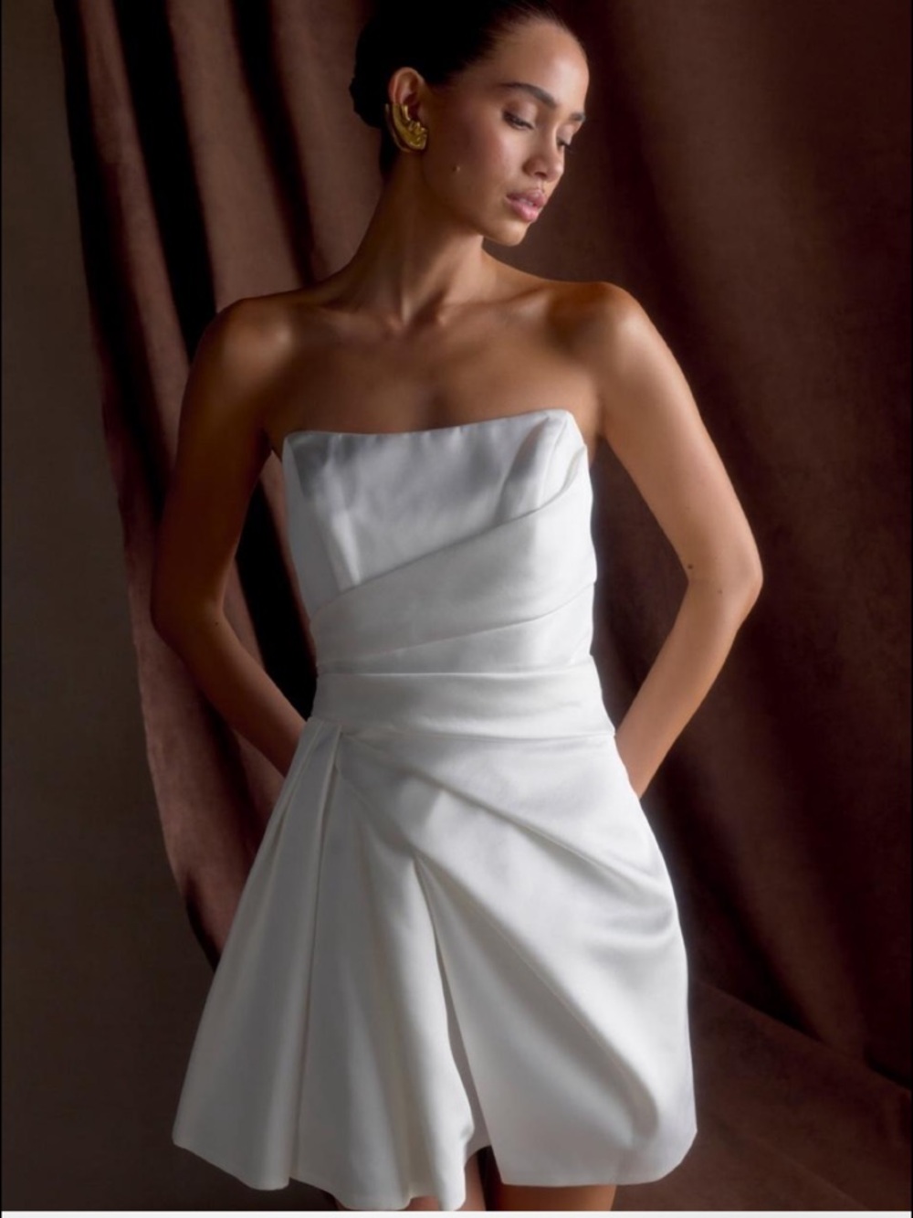 Meshki White Strapless Pleated Mini Dress
